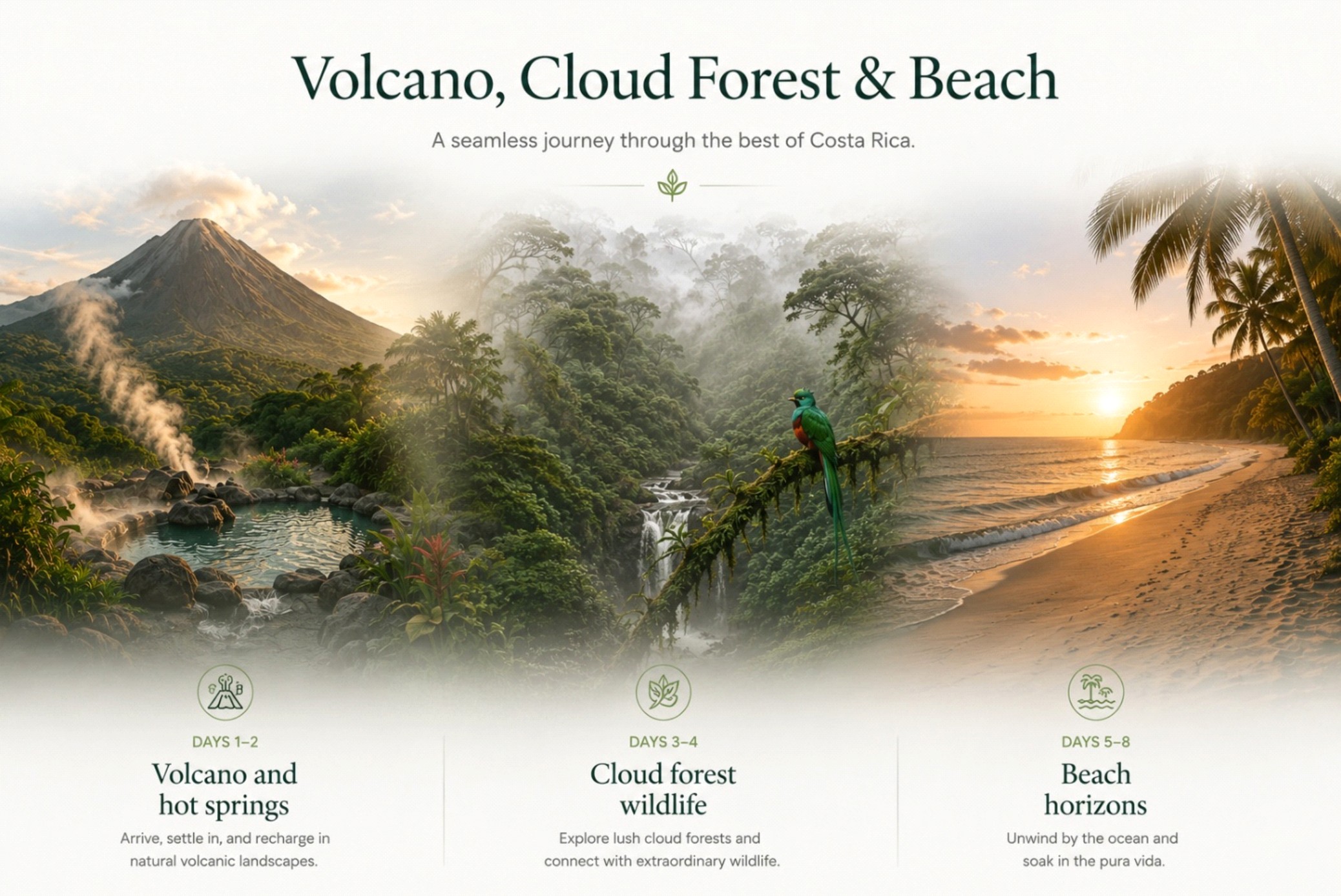 Volcano, Cloud Forest & Beach — example journey